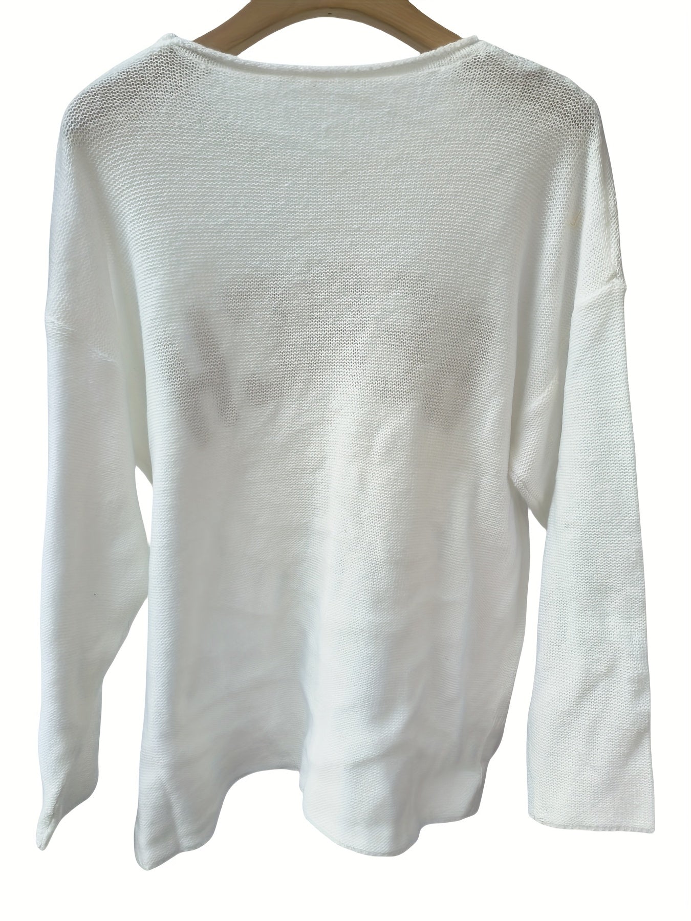 Plus Size Women's Beach Graphic Long Sleeve Sweater Casual White Brown Lettering