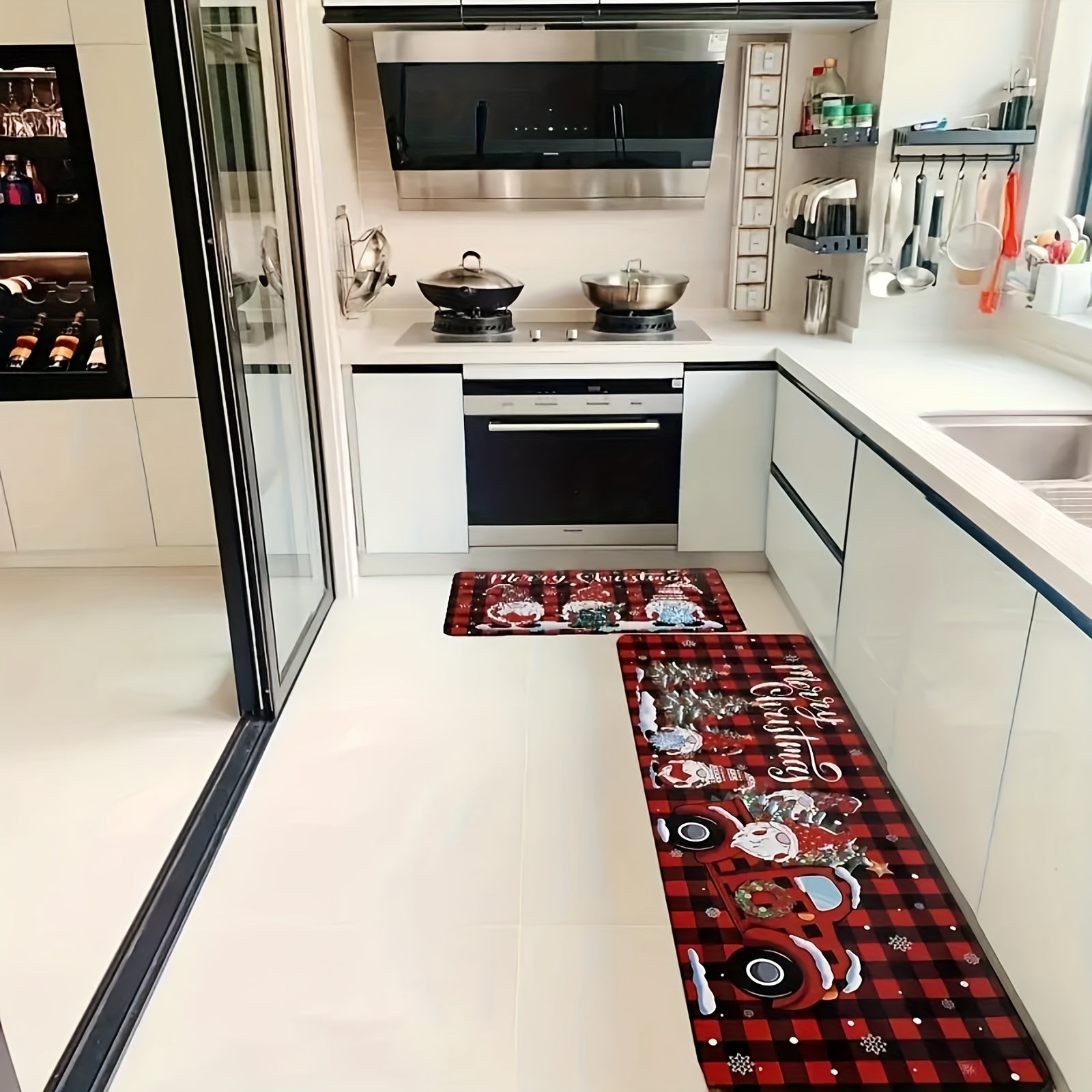 Christmas Gnome Door Mat Non-Slip Welcome Rug Polyester Rectangular Entryway