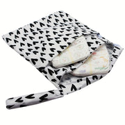 Black Hearts Waterproof Diaper Bag with 2 Zippered Pockets and Handle