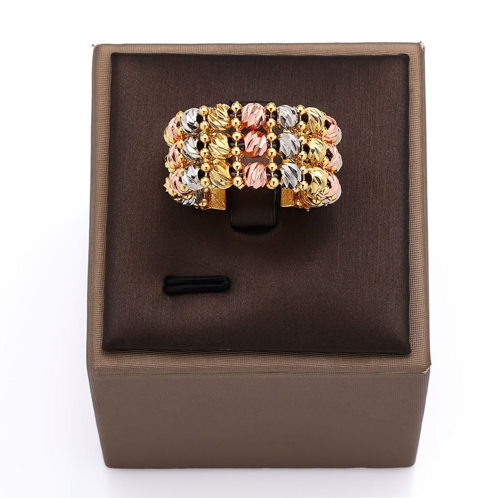 Handcrafted 4-Row Bracelet Set in 3 Colors Gold Plated Copper for Daily Wear Weddings