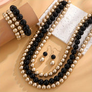 Matte Gold and Black Bead Jewelry Set for Women Necklace Bracelet Earrings Wedding Accessories