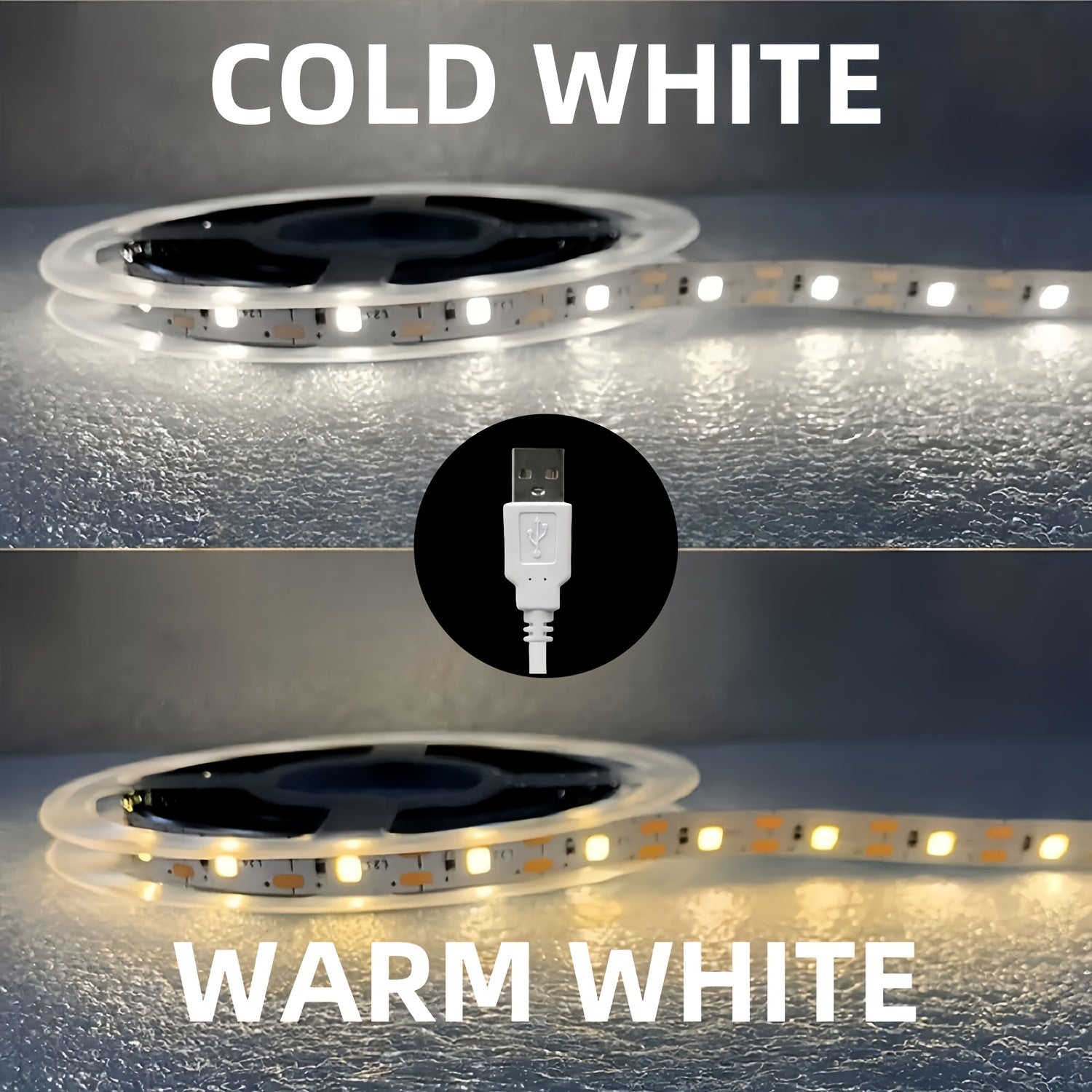 Светодиодная лента USB для подсветки телевизора и домашнего декора, гибкая лента (5В) в белом/теплом белом цвете для спальни, шкафа, кухни DIY - можно резать, самоклеящаяся, не требует батареек - длина