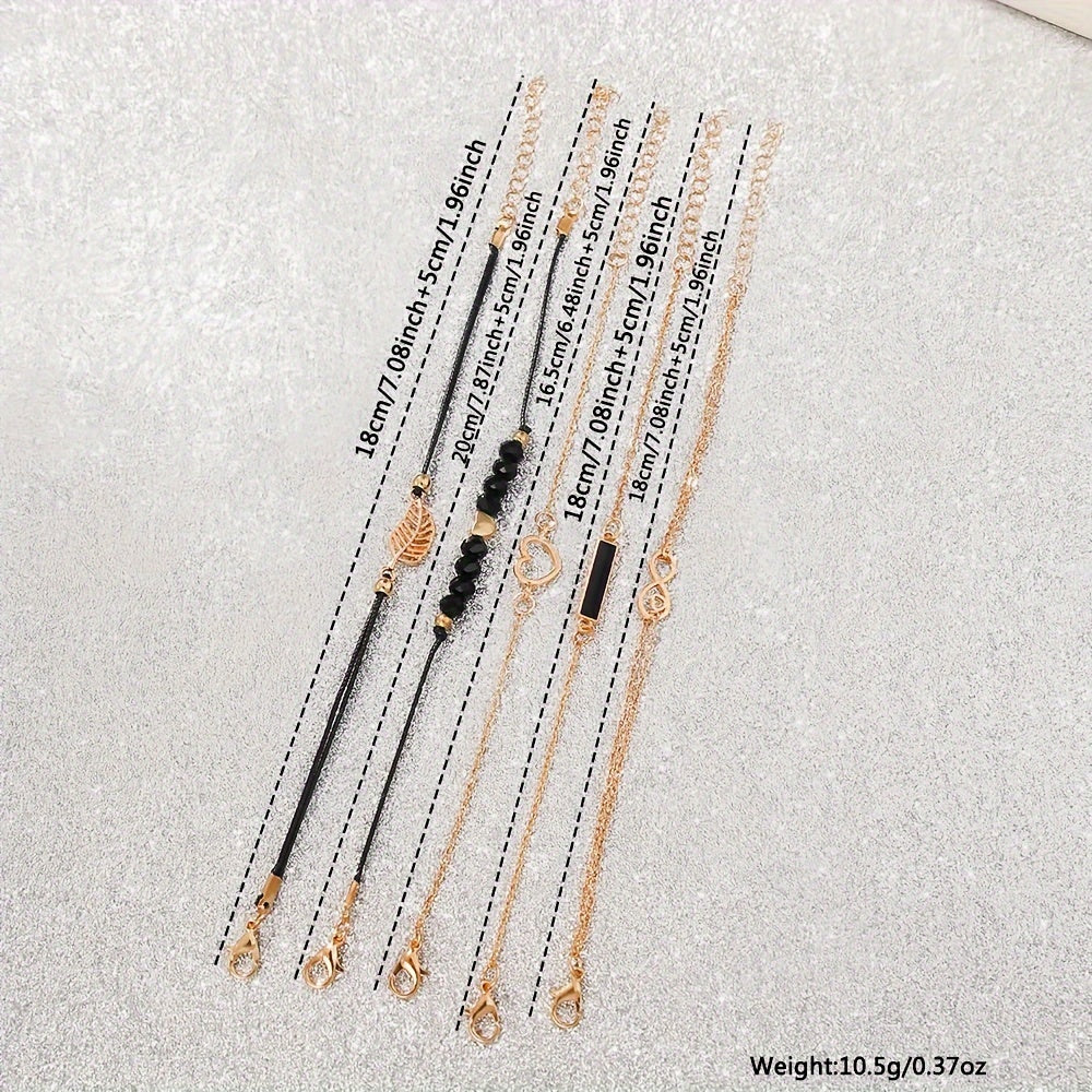 6 ta ayollar yurak dizayni kvarts soatlari to'plami, rhinestones bilan bezatilgan charm taqilgan va bilaguzuklar bilan