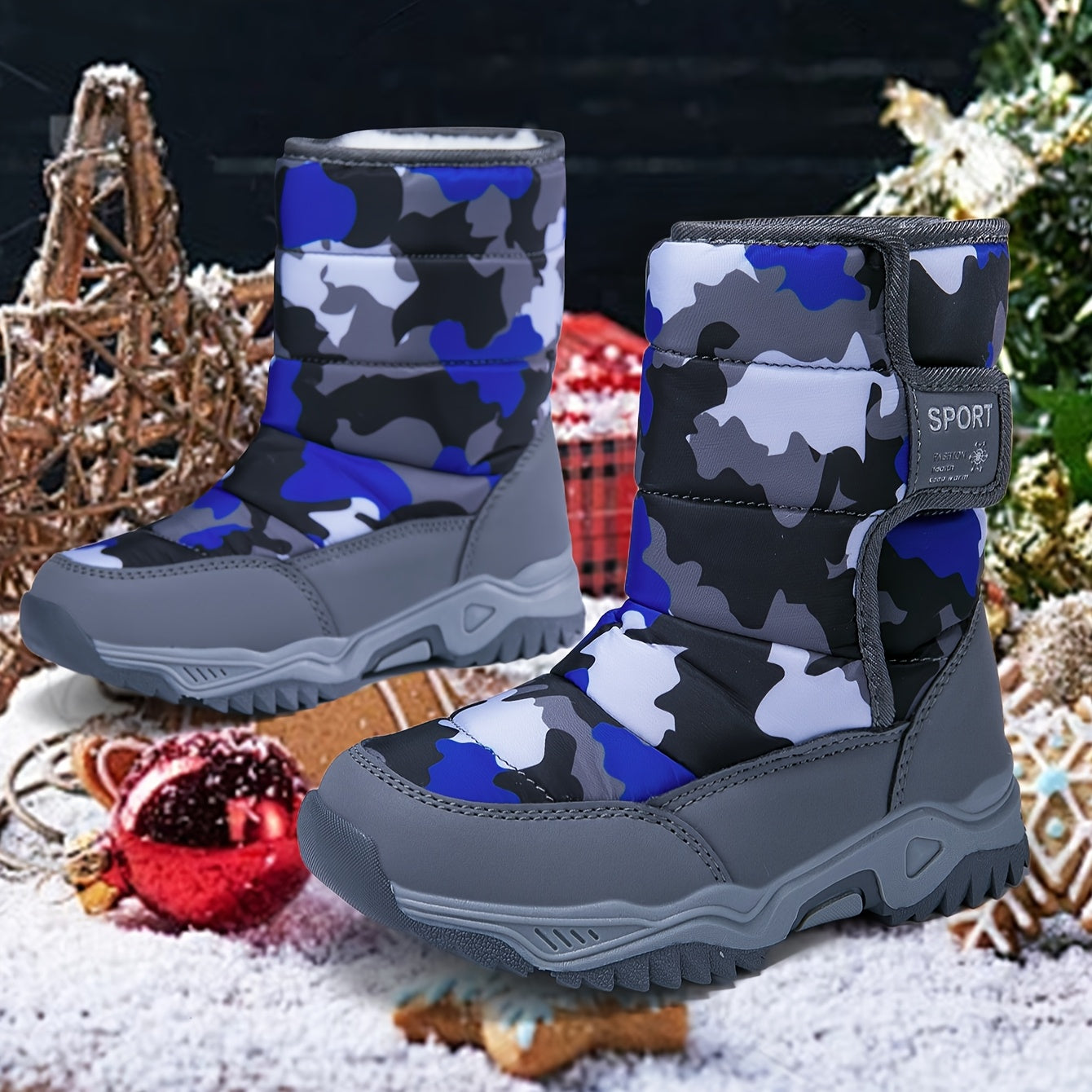 Kids Winter Boots Waterproof Non-Slip High Top Camo Pattern for Boys and Girls