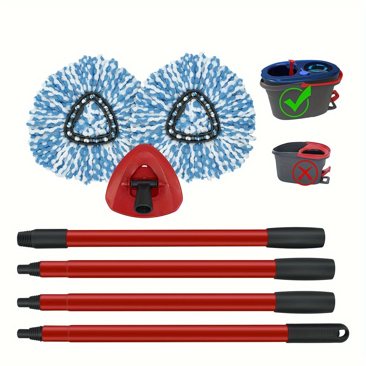 Ikkita Microfiber Spin Mop Refill Set oling, mustahkam 4-bo'lakli temir tutqichi bilan, O-Cedar EasyWring va RinseClean 2-Tank tizimlari bilan mos keladi. Tutqich 76.2 sm dan 147.32 sm gacha sozlanishi mumkin, bu esa samarali pol tozalashni ta'minlaydi.