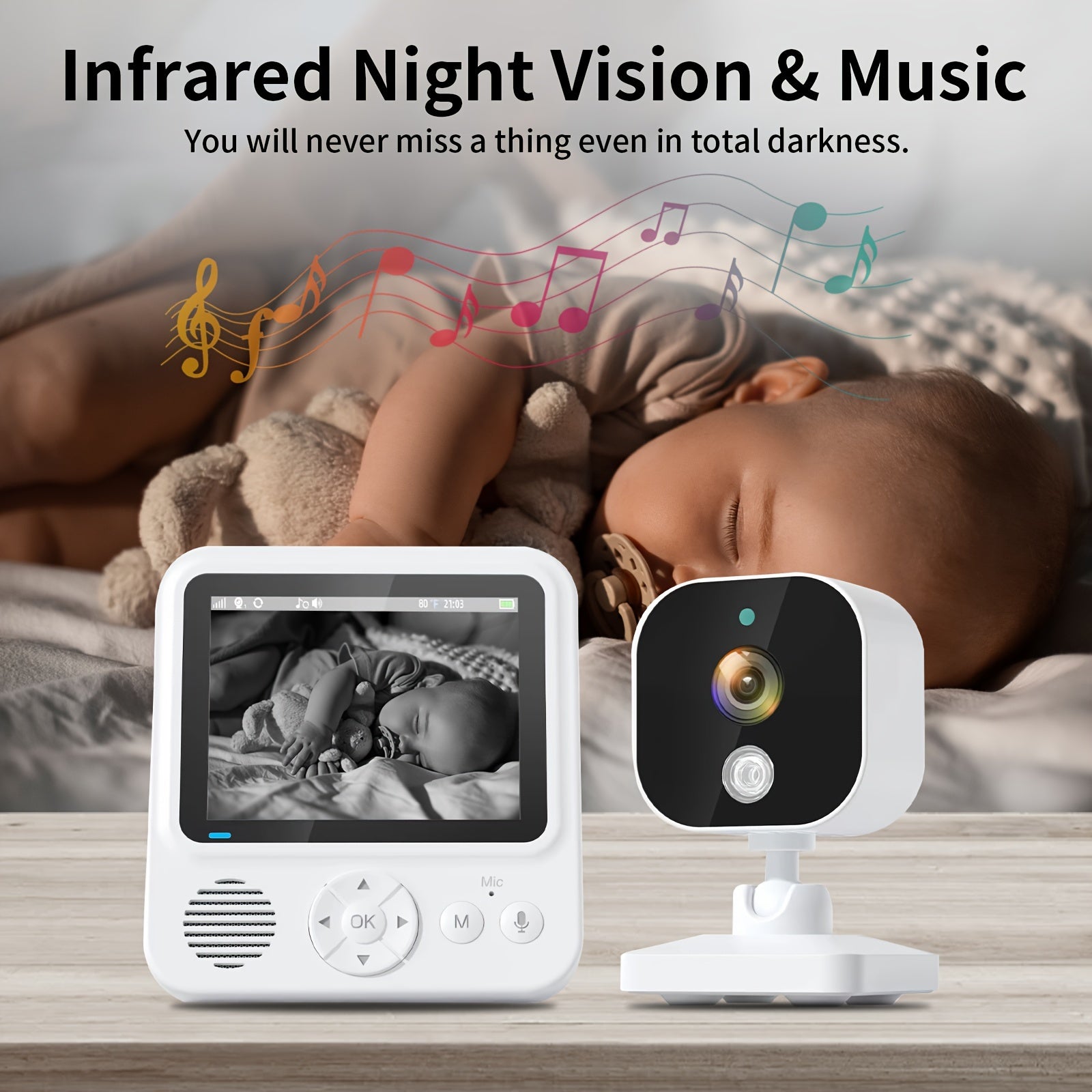 Baby Monitor with 7.11cm LCD Display 720p HD Video Wireless Night Vision Two-Way Audio