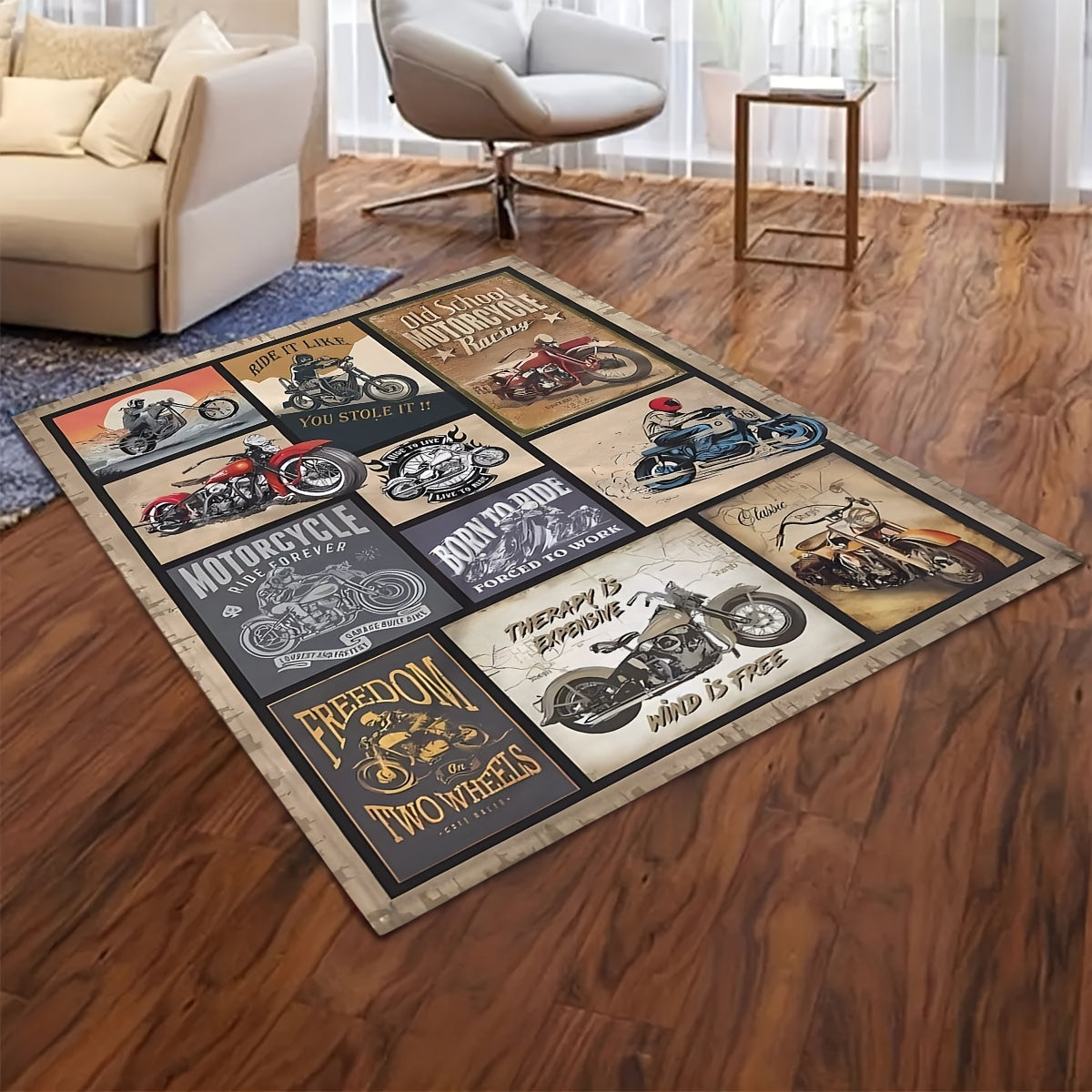 Vintage Motorcycle Patchwork Blanket for Men Women Kids Camping Travel Stylish Bedding