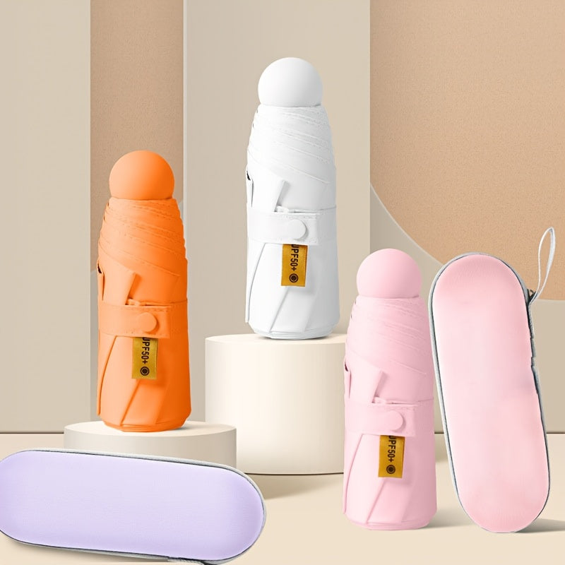 6-Rib Foldable Waterproof Pongee Umbrella with Plastic Handle and Storage Box