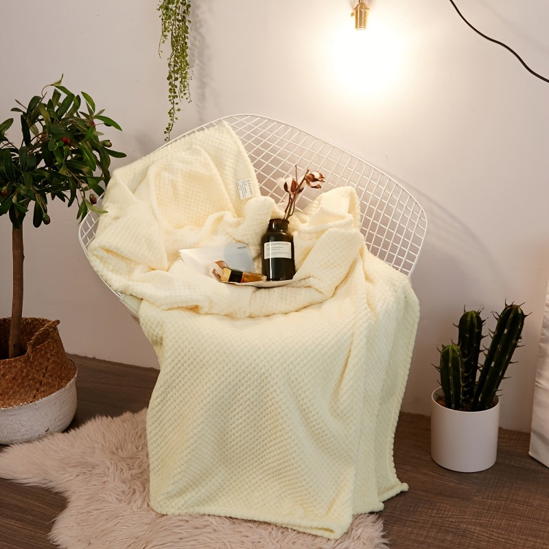 Waffle Weave Flannel Throw Blanket 100% Polyester Cozy Bed Sofa Use