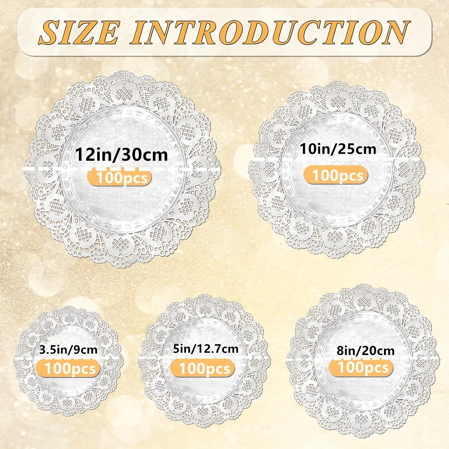 Pack of 100 Silver Lace Round Paper Doilies for Desserts and Events