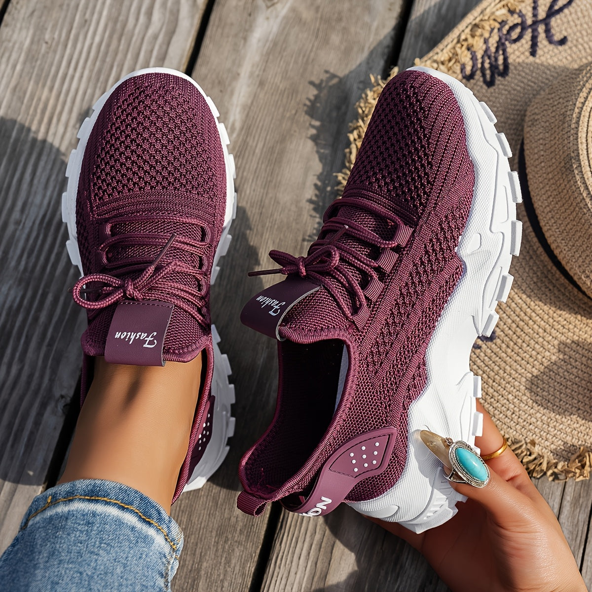 Women’s White Casual Sneakers, Breathable Elastic Upper, Plus Size