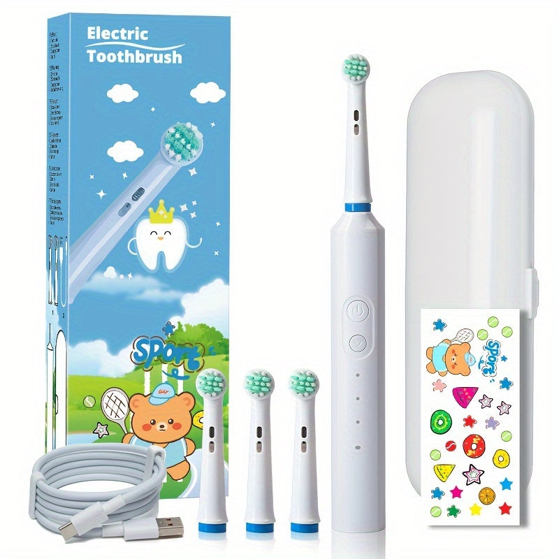 Children Electric Toothbrush Over 3 Years Old with 4 Brush Heads and USB-C Charging