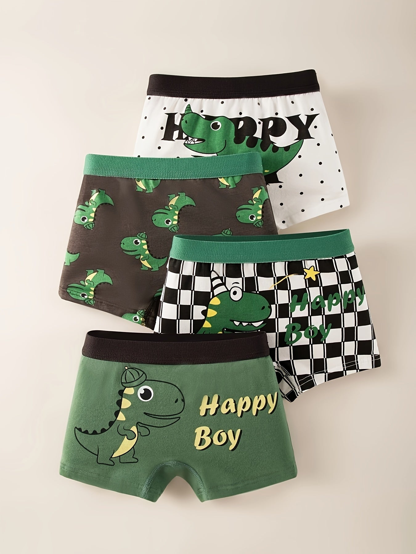 Children's Cotton Boxer Briefs 4-Pack Dinosaur Print Breathable All-Season