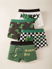 Children's Cotton Boxer Briefs 4-Pack Dinosaur Print Breathable All-Season