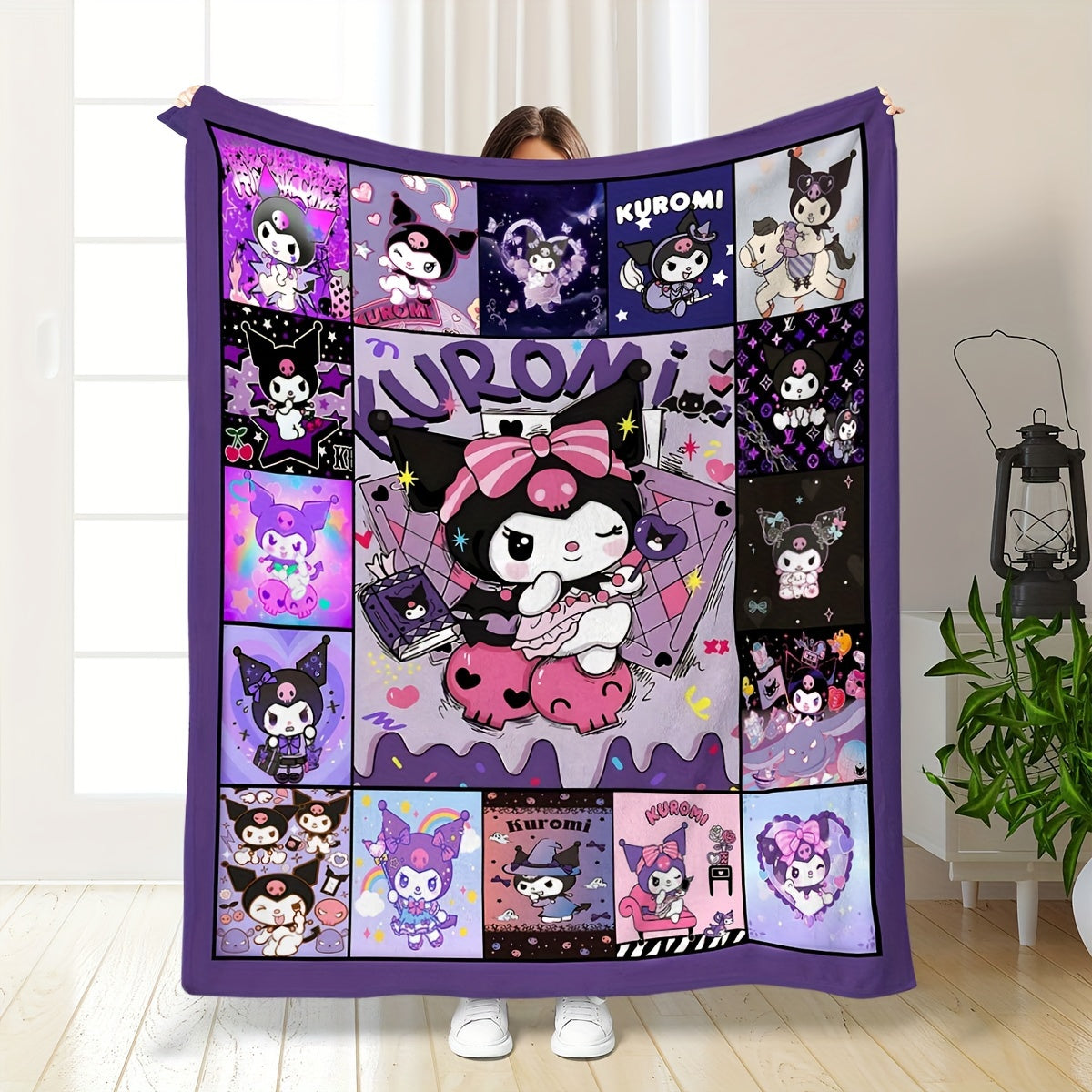 Kuromi Cartoon Flannel Throw Blanket for Kids and Adults Soft Cozy All-Season Bedding
