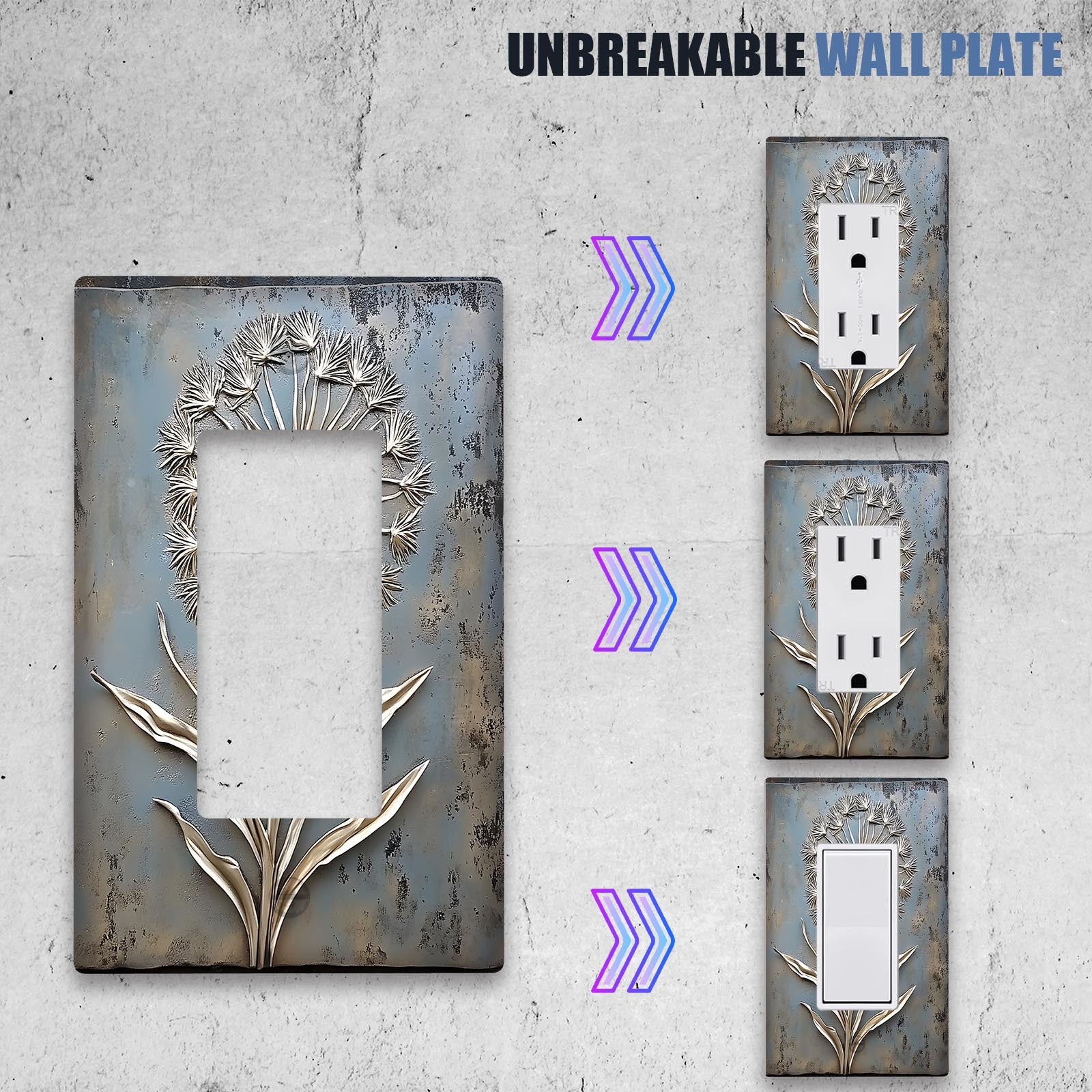 White Dandelion Light Switch Cover Decorative for Bathroom Bedroom Easy to Install