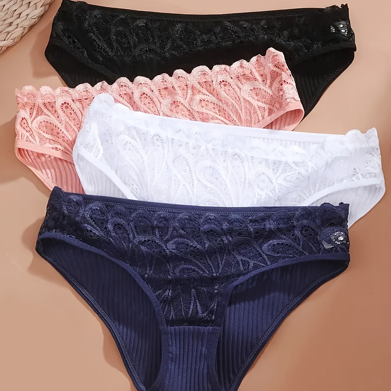 Women's Cotton Briefs 4-Pack with Lace Trim Breathable Solid Color Comfortable