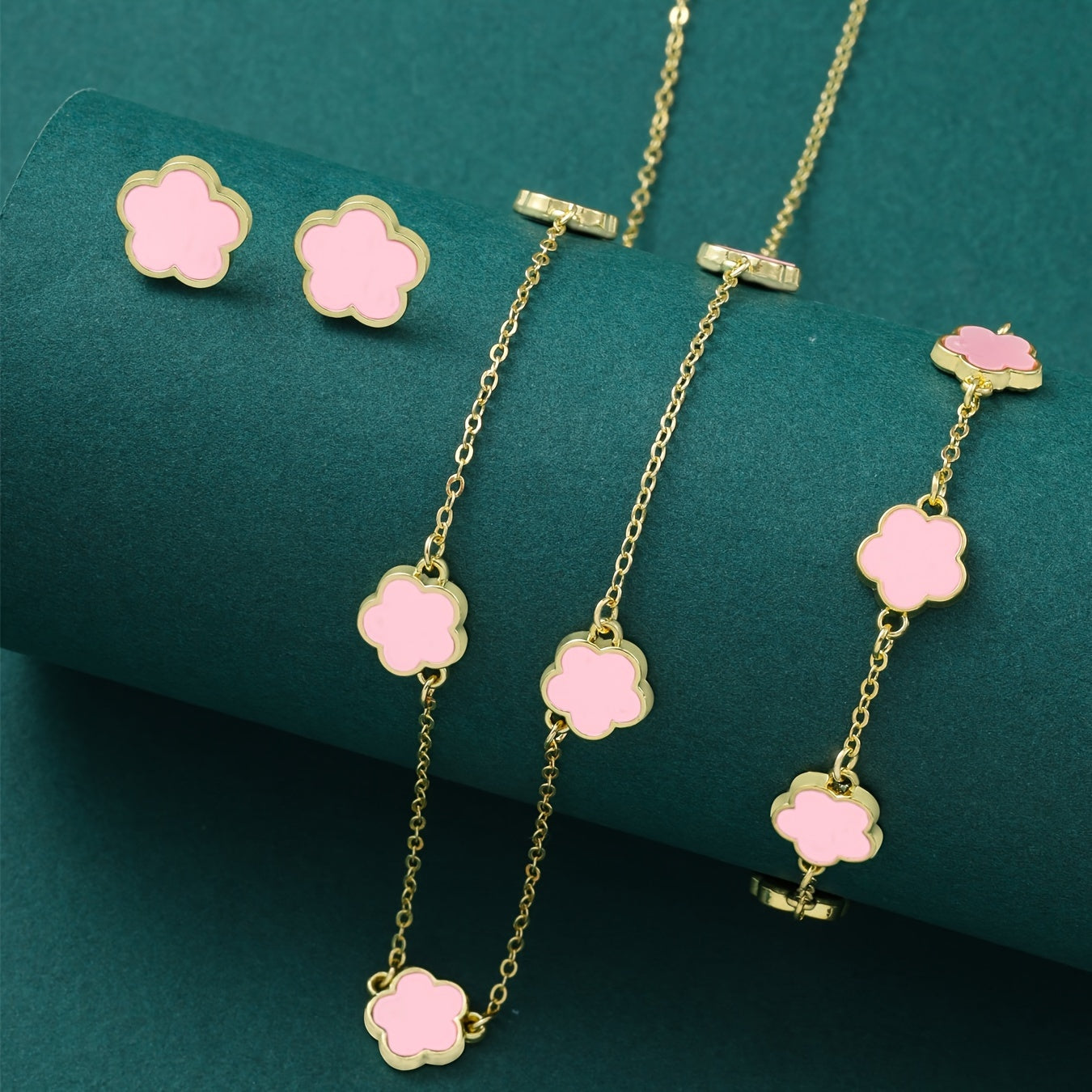 Медный ювелирный набор из 4 предметов с цветочным дизайном: ожерелье, серьги, браслет для повседневной носки, подарок