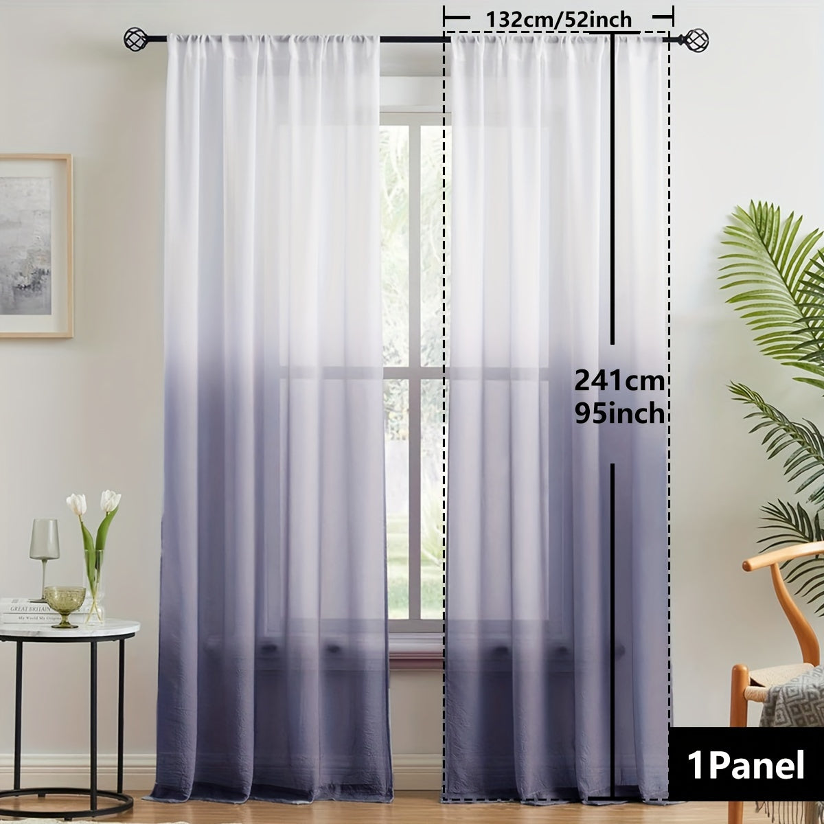 Gradient Sheer Curtains 1pc Two-Tone Top and Bottom Wear Rod Style Home Decor