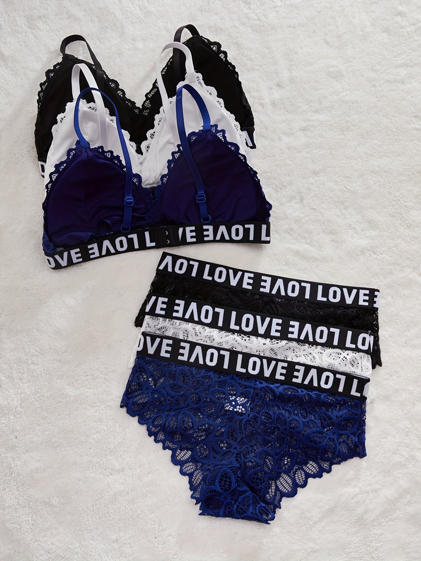 Women's Lace Lingerie Set with Contrast Wireless Bra and Panties