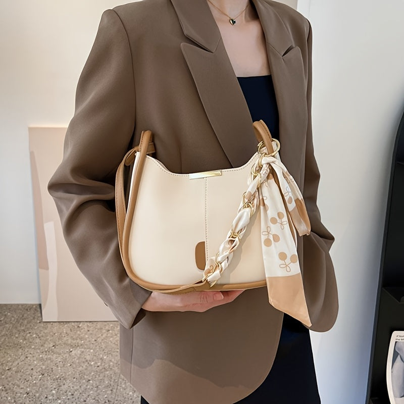 Women’s Faux Leather Shoulder Bag with Contrast Color Design