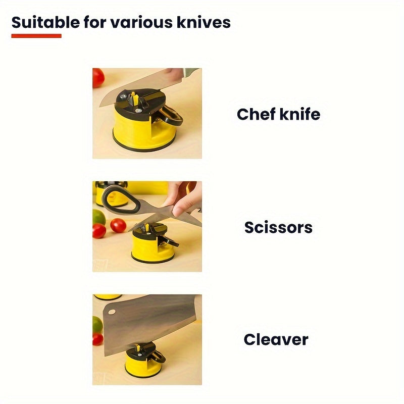 Portable manual knife sharpener with suction cup quick blade sharpening tool for kitchen use