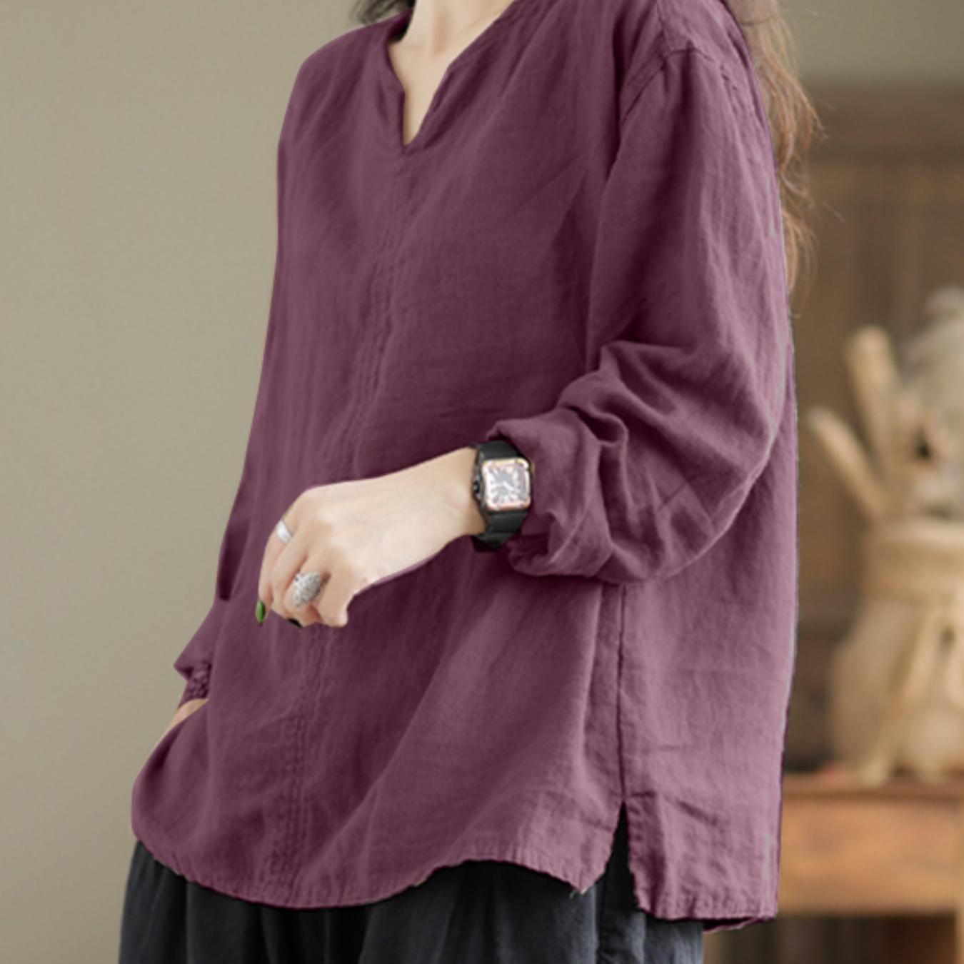 Ayollar uchun katta o'lchamdagi erkin fitli bluz, qisqa qo'llar, bir rangli, bahor yoz kuz