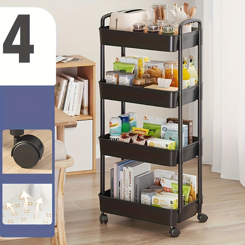 Heavy-Duty Plastic Utility Cart with Wheels, Multi-Purpose Floor Organizer