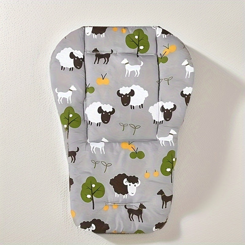 Almohadilla de asiento para cochecito de bebé, reversible, de algodón, para niños, con diseño de oveja y perro en dibujos animados