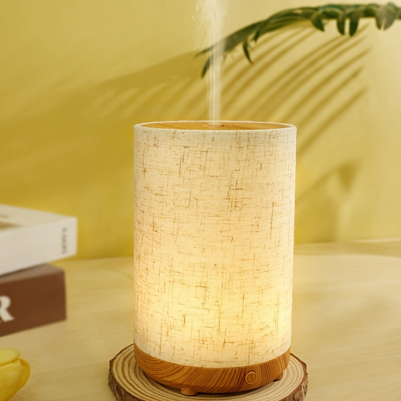 Textured Fabric Wooden Air Humidifier with Aromatherapy Diffuser and Essential Oil Compatibility