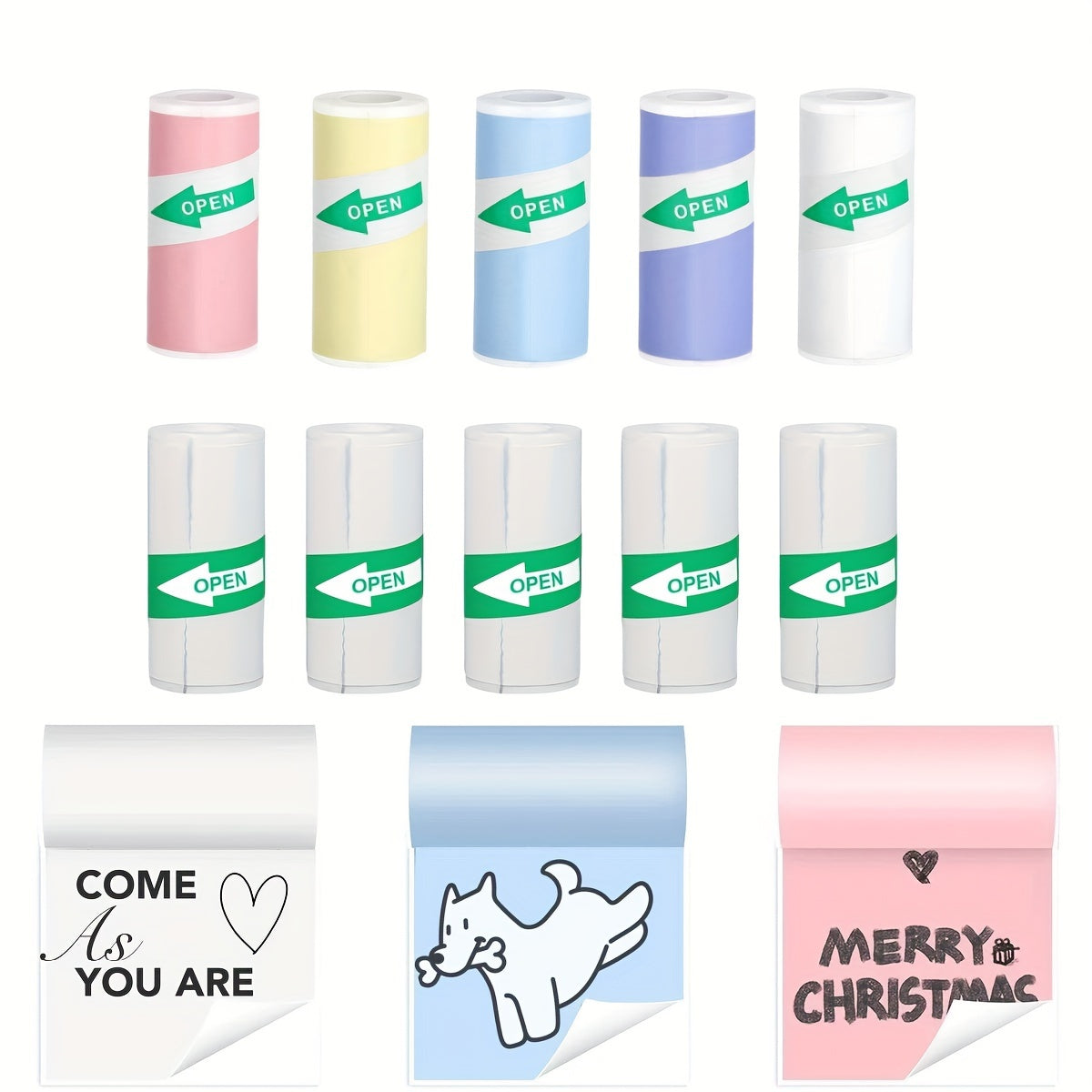 Rang-barang yopishqoq stiker rulolari 57x25mm yaltiroq, kompostlanadigan, mini printerlar uchun fotosuratlar, eslatmalar