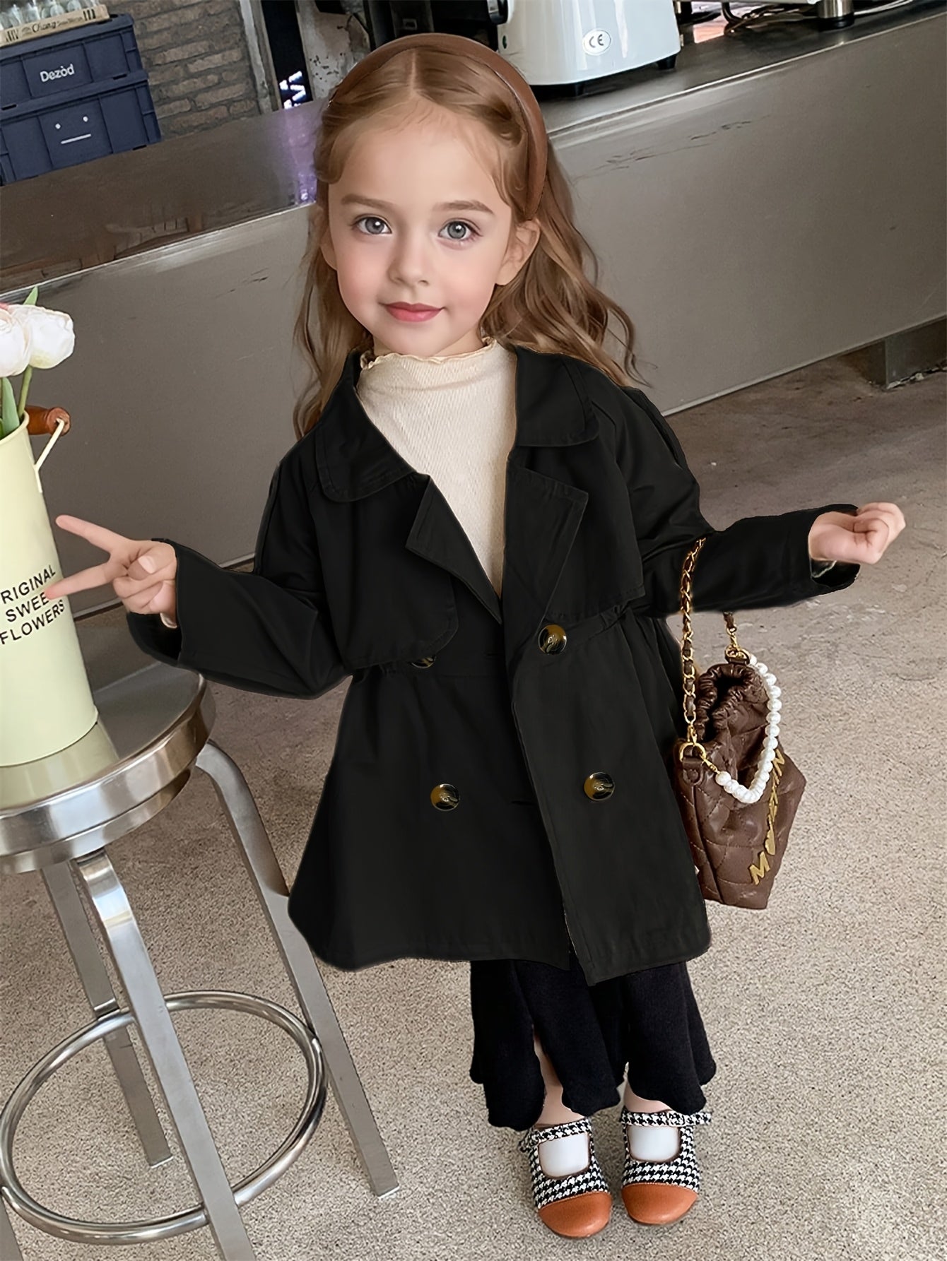 Girls Children's Windbreaker Jacket with Double Buttons for Spring and Autumn