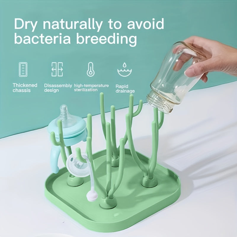 Green Portable Drying Rack with Removable Stand and Bottle Holder