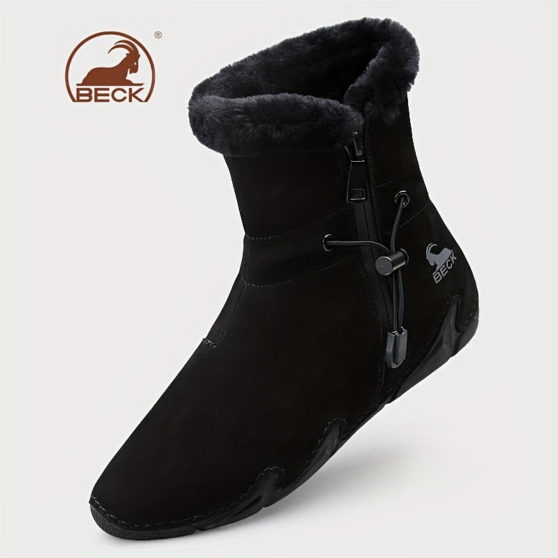 Women's Leather Winter Snow Boots with Fluffy Side Zipper and Warm Lining