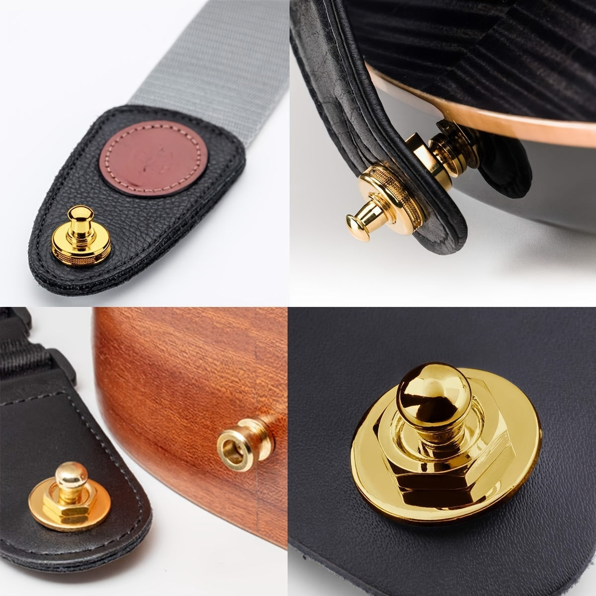 Set of 2 Alloy Guitar Strap Locks with Quick Release Buttons Black and Gold