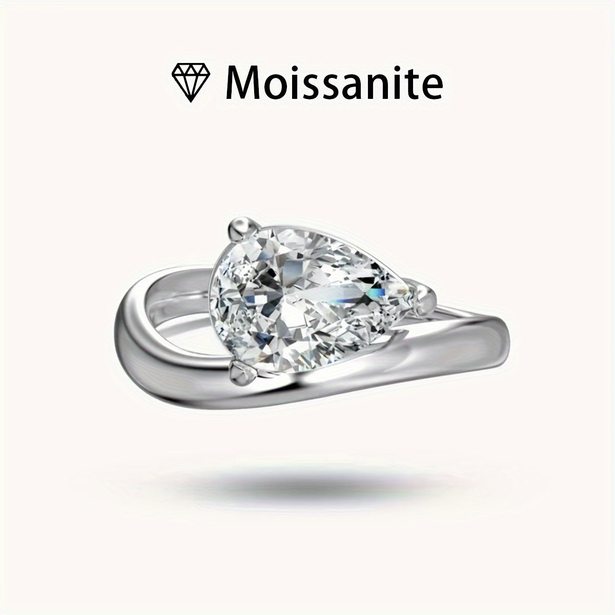 Anillo de compromiso de moissanita en forma de pera de 2ct de plata de ley para bodas y aniversarios