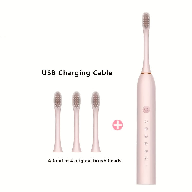 Set de cepillo de dientes eléctrico para adultos, recargable por USB, cerdas suaves, 6 modos, portátil
