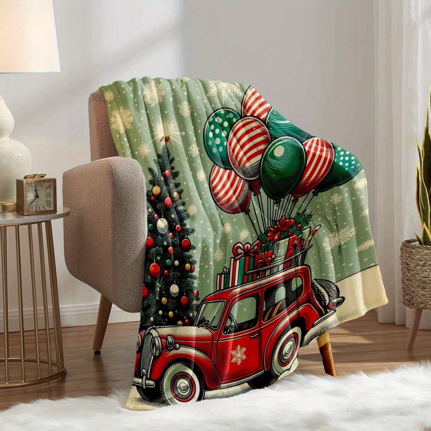 Christmas Flannel Blanket Reversible Plush Thick Soft Rustic Digital Print All Seasons