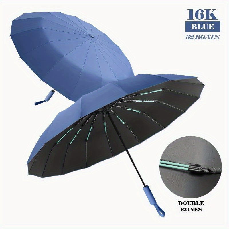Large Automatic Windproof Umbrella 16K Double Ribs Portable Rain Sun UV Blocking