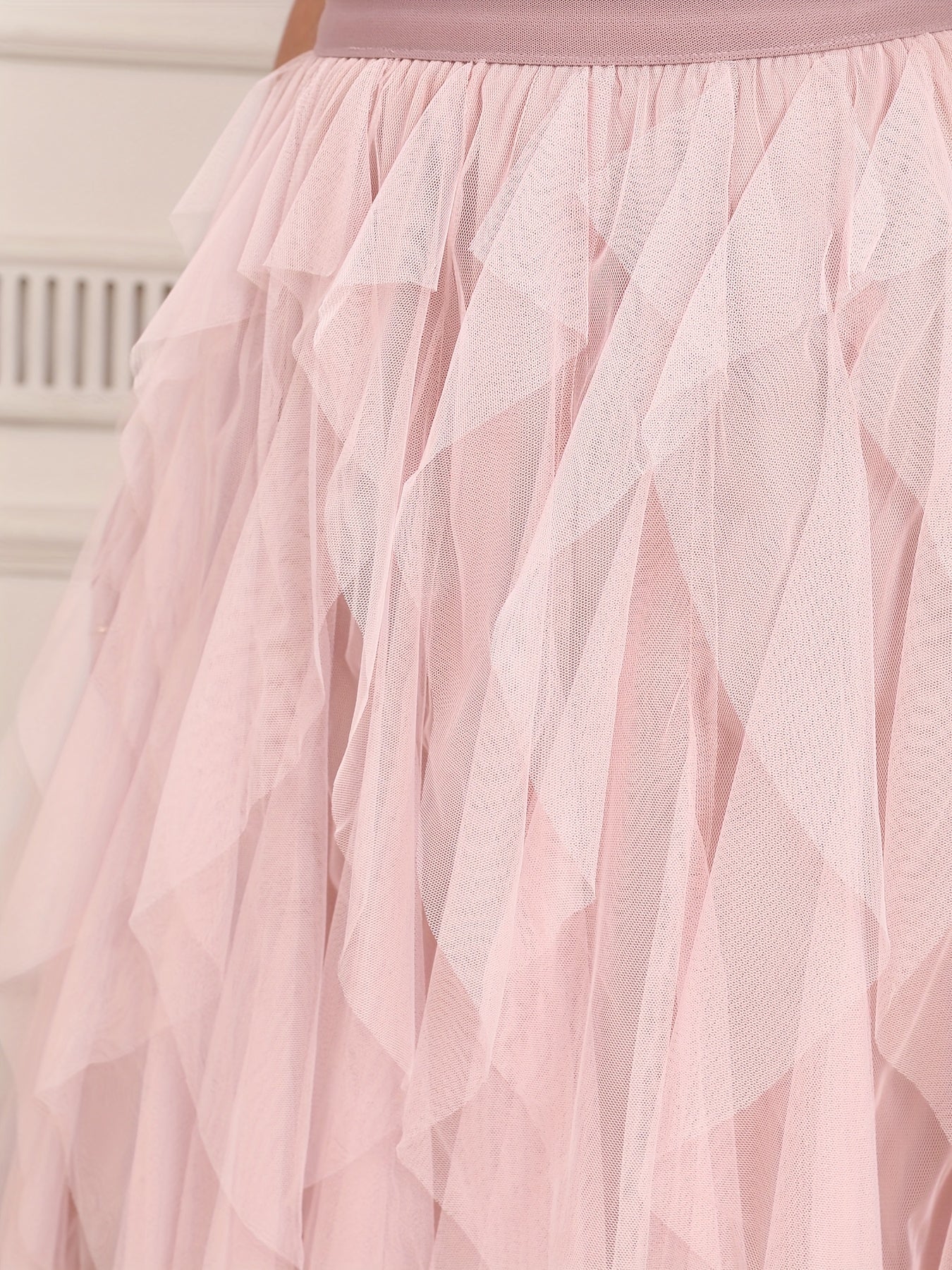 Plus Size Women's High-Waisted Flared Tulle Skirt Elastic Waist All-Season