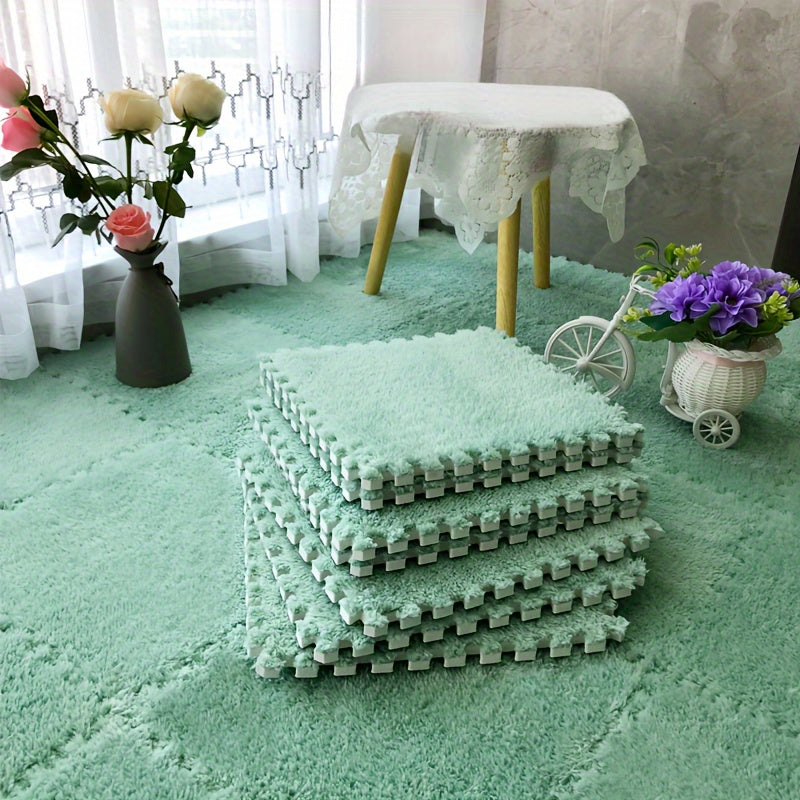 Velvet Patchwork Floor Mat for Room Bay Window with Storage Washable