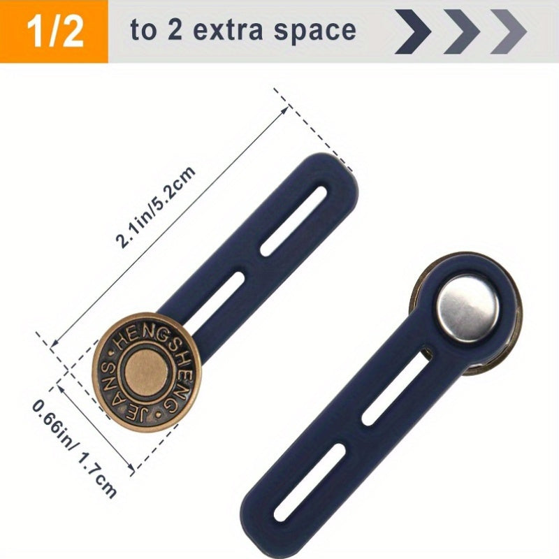 Set of 6 Metal Jeans Waist Extender Buttons with Seamless Collar Extensions for Men and Women