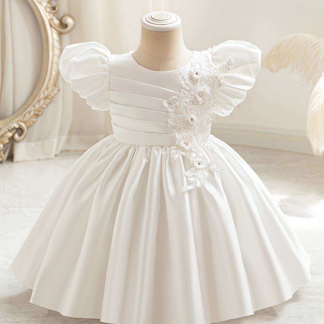 Vestido de princesa para niñas para ocasiones especiales, poliéster viscosa, hasta la rodilla, mangas farol, dobladillo acampanado