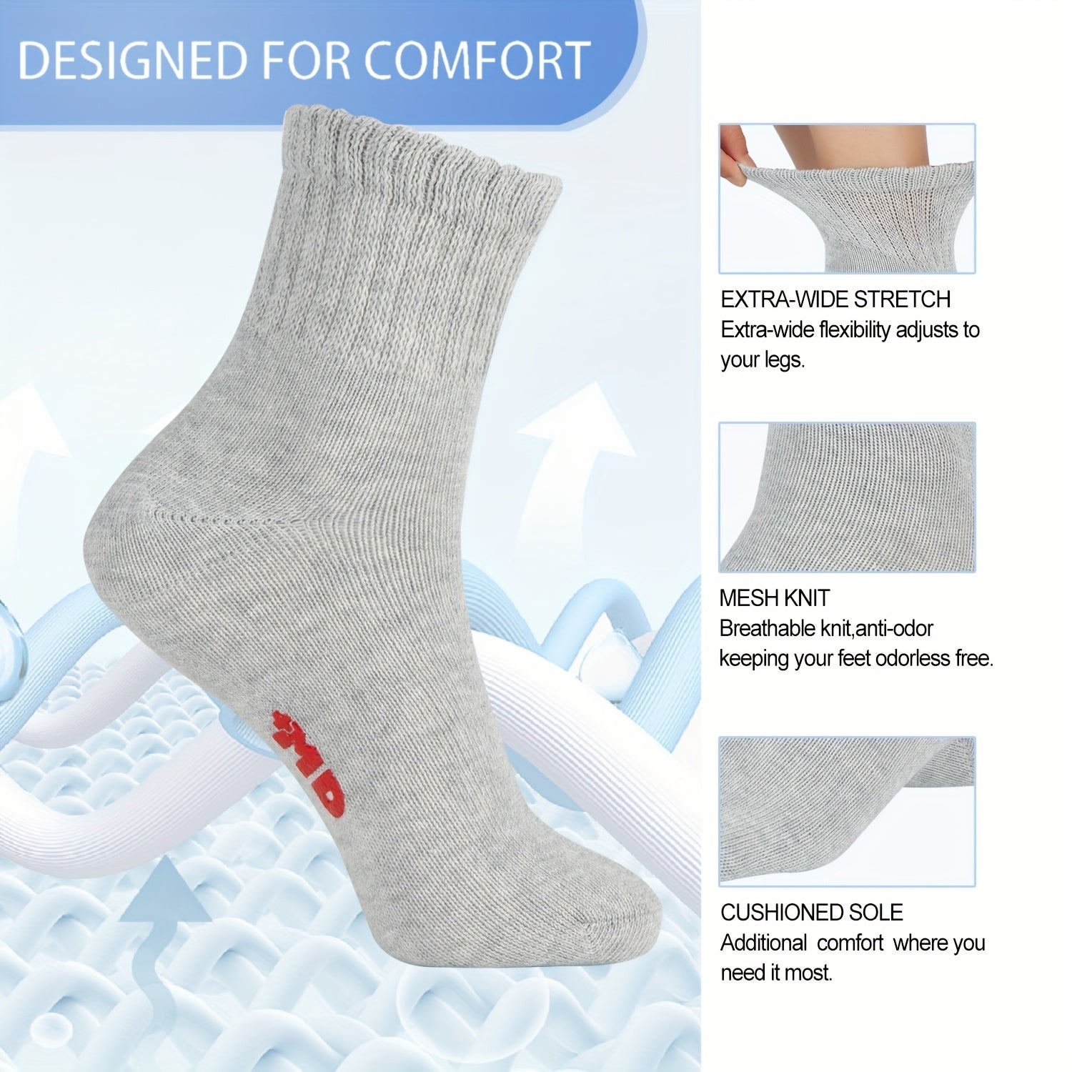 4 Pairs Diabetic Ankle Socks Men Women Non-Binding Loose Fit Cotton Nylon Spandex