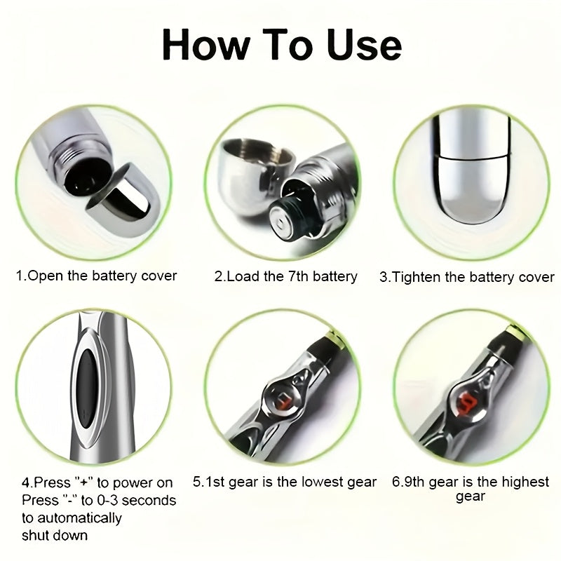 Electric Massage Pen with 9 Modes Digital Display Interchangeable Heads for Back Waist Legs