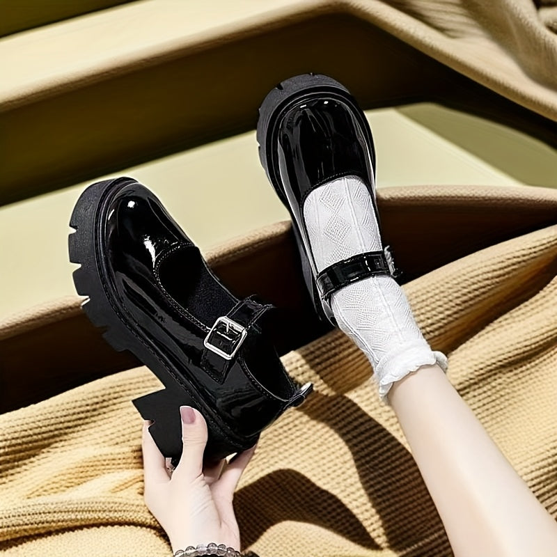 Women Vintage Mary Jane Shoes Thick Sole High Heels Evening Wear