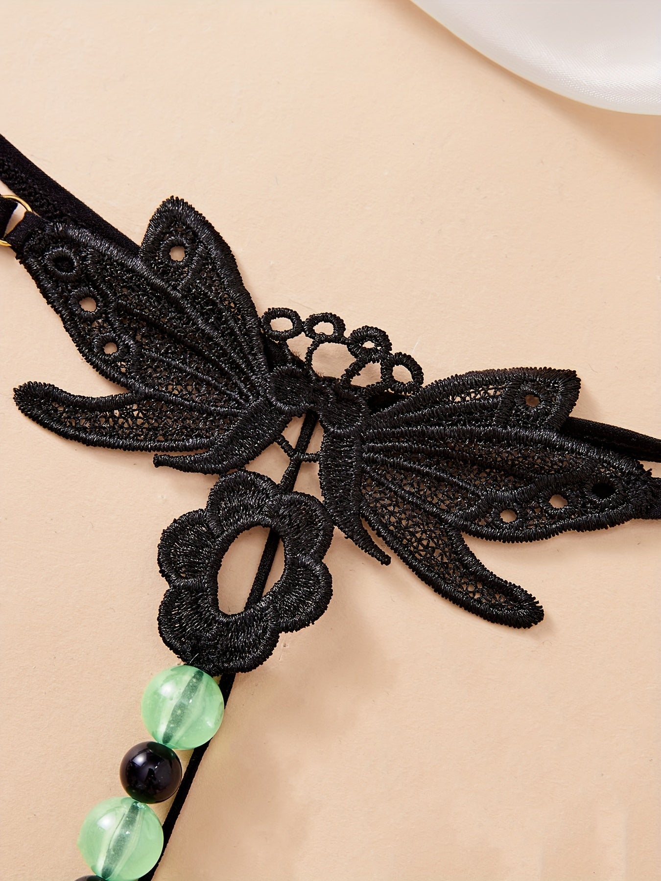 Black Lace Thong for Women with Drop Waist and Massage Beads Elegant Lingerie