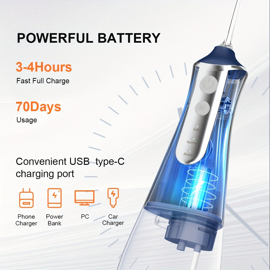 Portativ simsiz suv tozalash uchun tish cho'pkichi, 300ML suv tanki bilan