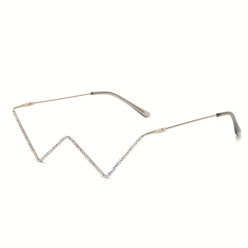 Triangle-Shaped Rhinestone-Embellished Metal Glasses Frame for Fashion Street Style