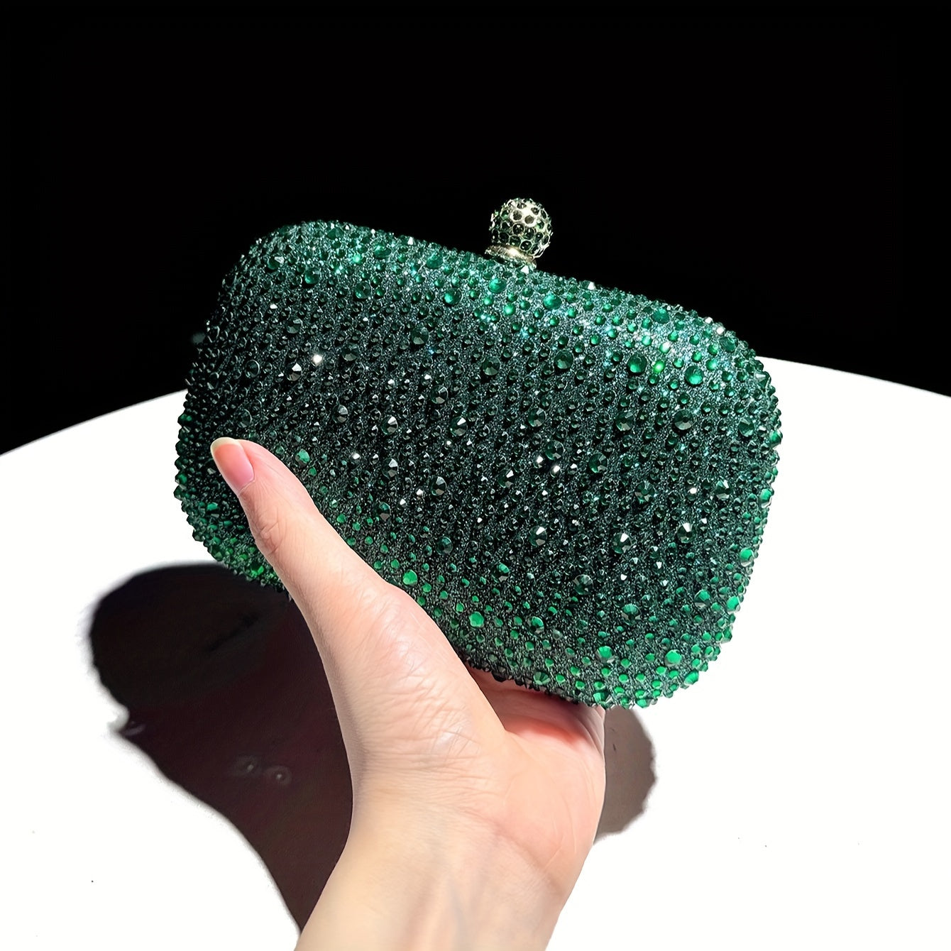 Emerald Green Handbag with Gold Chain Rhinestone Evening Bag for Formal Events